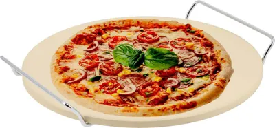Produktbild von Cordieri Pizzastein Backstein Brotbackstein Pizza Brot Flammkuchen für Gasgrill und Backofen Ø 30 cm inkl. 2 Griffe