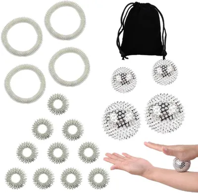 Produktbild von 4 Spiny Massageball Set, 10 Akupressurringe, 4 Armbänder, Magnetische Massageball, Für Zuhause