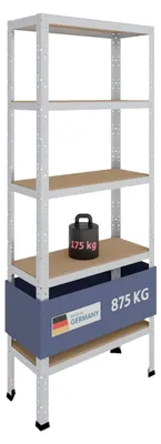 Immagine prodotto di Scaffale metallico a 5 ripiani - 180 x 70 x 30 cm - Zincato - 175 kg per ripiano - Per garage e cantina