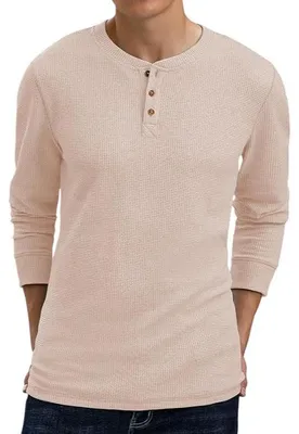 Produktbild von Herren Henley-T-Shirt Langarm Waffelstruktur Casual Stilvoll Beige L