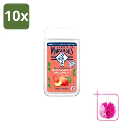 Obrázek produktu pro 10 kusů sprchového gelu Le Petit Marseillais – Bílá broskev a nektarinka – 250 ml – Balení za zvýhodněnou cenu