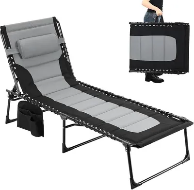 Imagen del producto de Silla reclinable plegable con cojín, 199 x 66 cm, con 5 posiciones de ajuste