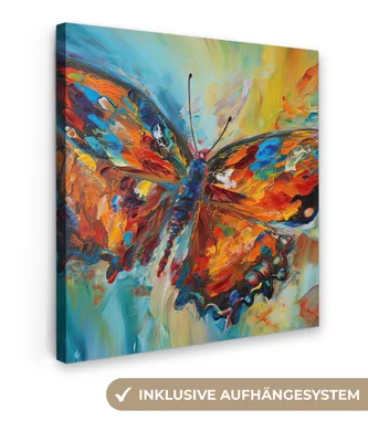 Produktbild von MuchoWow® - Leinwandbilder - Schmetterling - Farben - Kunst - Malerei, Wandbild, Wanddeko Bilder Wohnzimmer, 20x20 cm