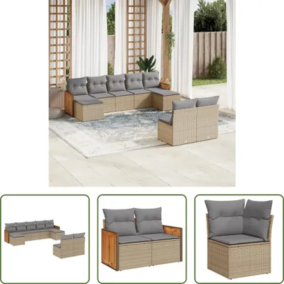 Produktbild von The Living Store 9-tlg. Garten-Sofagarnitur mit Kissen Beige Poly Rattan
