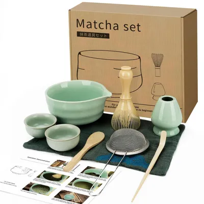 Produktbild von Matcha Set 9-teilig Keramik Schale mit Ausgießer & Besenhalter Grün