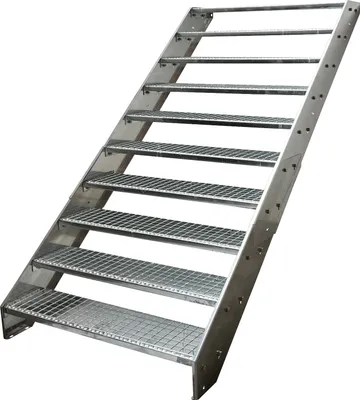Produktbild von Stahl Wangentreppe Gitterroststufen 10 Stufen - Verzinkt - (B x H x T) 100 x 190 x 196 cm