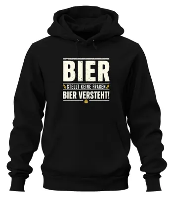 Productafbeelding van Bier stelt geen vragen. Grappige hoodie met het opschrift "Alcohol". Zwart, maat M