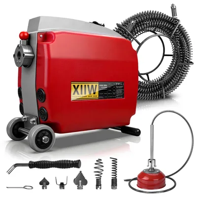 Produktbild von 1250W Rohrreinigungsmaschine mit Rollen, 17.5m Spirale für Ø30-200mm, 550U/min, Rohrreinigungsgerät für Spülen Abflüsse Rohrleitungen in Küche Bad WC