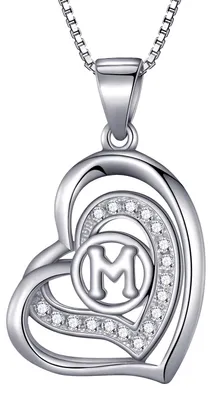Produktbild von Morella® Damen Halskette Herz Buchstabe M 925 Silber rhodiniert mit Zirkoniasteinen weiß 46 cm