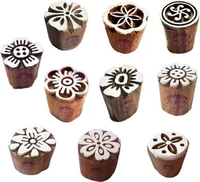 Productafbeelding van Famanu stempelset met handgesneden bloemmotieven - 10 stuks