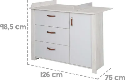 Immagine prodotto di mobile fasciatoio roba con fissaggio fasciatoio "Mila", chiusura ammortizzata, 3 cassetti, 1 anta, altezza fasciatoio 90,5 cm