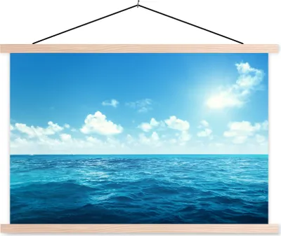 Produktbild von MuchoWow® Textilposter Meer - Himmel - Sonne 120x80 cm mit holzfarbenen Rahmen - Aufhängeset