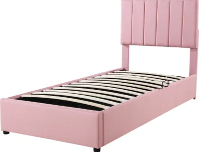 Produktbild von okwish Polsterbett 90x200 cm mit hydraulisches Stauraum, hautfreundliches Leinen, Rosa