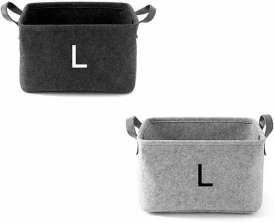 Image de Lot de 2 grands bacs pliables en tissu 39 x 29 x 25 cm, bacs ouverts en tissu avec poignées, bacs pliables en tissu pour le linge, bacs de rangement pour vêtements, jouets, livres, noir et gris