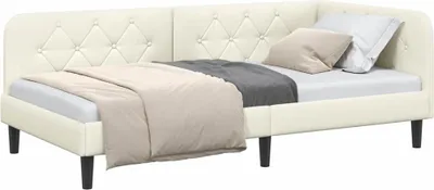 Image de Cadre de lit d'angle Crème 100 x 200 cm Velours