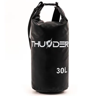 Produktbild von THUNDER® Dry Bag 30L Schwarz – Wasserdichter Packsack aus PVC mit Rolltop & Tragegurt für Kajak, Outdoor