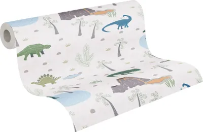 Zdjęcie produktu dla Tapeta flizelinowa do pokoju dziecięcego niebieska Lilly & Luis A.S. Création 771401 10,05 m x 0,53 m dinozaury