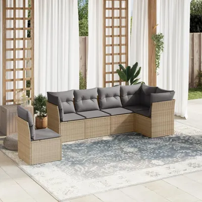 Produktbild von vidaXL 6-tlg. Garten-Sofagarnitur mit Kissen Beige Poly Rattan