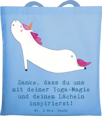 Produktbild von Mr. & Mrs. Panda Tote Bag Yoga Trainerin Inspiration - Sky Blue - Geschenk, Tasche, Schultasche, Danke, canvas, Jutebeutel, Asanas, Motivation, Atemtechniken, Lächeln