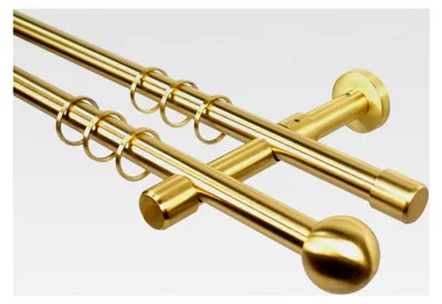 Produktbild von Gardinenstange 2-läufig 16 mm in Messing Optik mit Kugel-Endstück, 160 cm