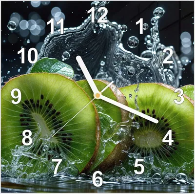 Produktbild von Wanduhr aus Glas mit Motiv Kiwi und Wasser- 30 x 30 cm - inkl. Aufhängesystem