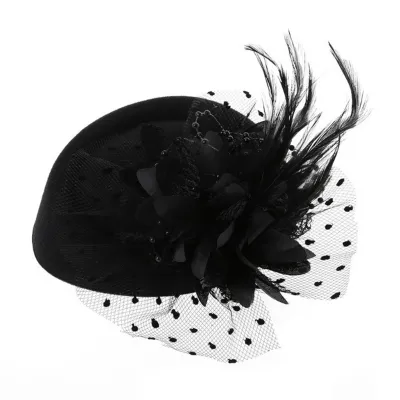 Produktbild von Exquisiter süßer Fascinator-Hut mit Haarspange, dekorativer Anti-Fall-Kunstfeder-Blumennetz-Schleierhut, Haar-Accessoires, Schwarz