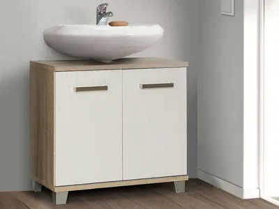 Zdjęcie produktu dla Waschbeckenunterschrank >Aggi< in Sonoma-Eiche aus Metall - 68.6x62x34.8 (BxHxT)