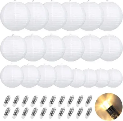 Produktbild von 20 Papierlaternen mit 20 warmweißen Mini-LED-Lichtern, runde Lampenschirme, ideal für Hochzeitsdekoration, Partys, Geburtstage, Gartenfeiern, Dekoration