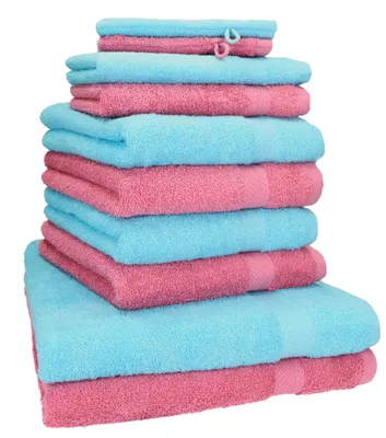 Produktbild von Betz 10-tlg. Handtuch-Set PREMIUM 2 Duschtücher 4 Handtücher 2 Gästetücher 2 Waschhandschuhe  Farbe: türkis & altrosa