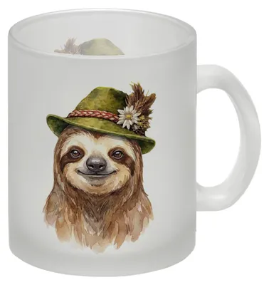 Produktbild von Faultier mit alpenländischem Trachtenhut Glas Tasse