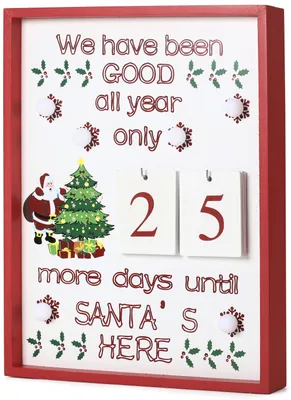 Immagine prodotto di BRUBAKER Calendario dell'Avvento da parete con pagine di calendario in legno bianco con 6 luci LED 28 x 4 x 35,5 cm