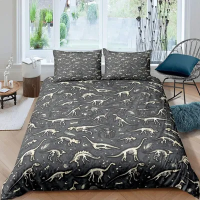 Imagen del producto de Juego de fundas de edredón con temática de dinosaurios para niños (Omgoods)
