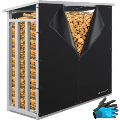 Produktbild von KESSER® Kaminholzregal Metall 188 x 70 x 185 cm Brennholzregal 3,3 SRM / 2,3m³ | außen Stahlrahmen + Abdeckung & Handschuhe Stapelhilfe Kaminholzlager Wasserdichter Holzlager für Garten Terrasse