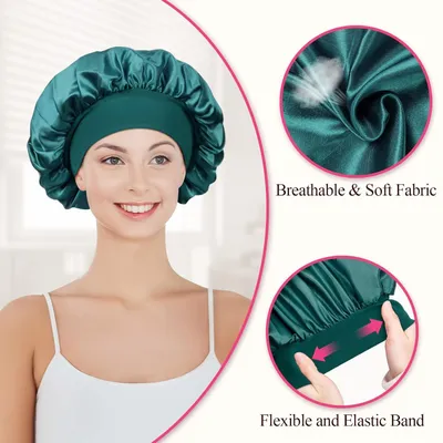 Produktbild von 2 Stück Satin Bonnet Schlafhaube Seide Locken Atmungsaktive