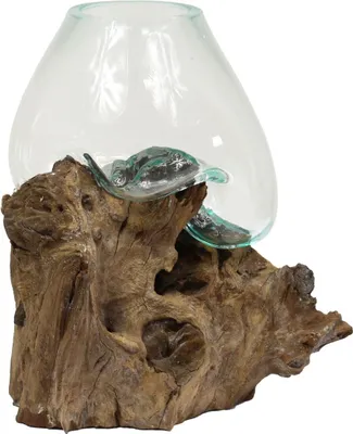 Produktbild von Vase Wurzelglas Teelichthalter Glasvase Glas Deko Unikat Wurzelholz Teakholz Bali Krug Kübel Kanne Dekoglas Vase Groß Nr. 4