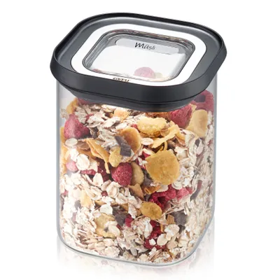 Obrázek produktu pro GEFU PANTRY, Kontejner, Obdélníkový, 0,9 l, Černá, Průhledná, Borosilikátové sklo, Plast, Silikon, Nerezová ocel, 110 mm