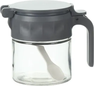 Produktbild von Glas-Gewürzbehälter mit Löffel & luftdichtem Deckel – 350 ml Anthrazit
