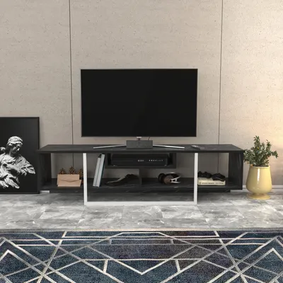 Produktbild von Skye Decor, Asal 150 - Black, White, Fernsehtisch, Schwarz, 100 % MELAMINBESCHICHTETE SPANPLATTEN, 150 x 35,2 x 40 cm