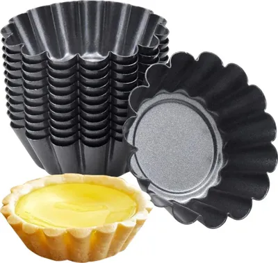 Produktbild von 12 Stücke Mini Tarteform aus Kohlenstoffstahl, Muffin Form, Eierkuchenform Torteletts Törtchenformen Ei Torte Form Runde Mini geriffelte Torte Dosen Antihaft, Wie wiederverwendbar