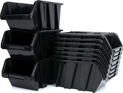 Produktbild von KISTENBERG 33er Set Stapelboxen Stapelbehälter Sichtboxen Lagerbox Werkstattbox Schwarz 155x100x70mm