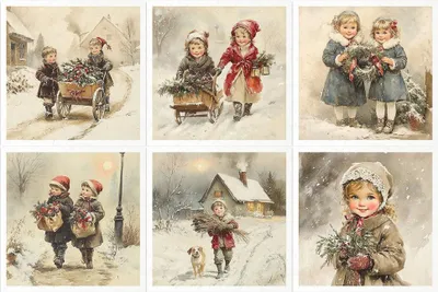 Zdjęcie produktu dla Zestaw papierów ryżowych - ITD - RSM185 dzieci vintage, Boże Narodzenie
