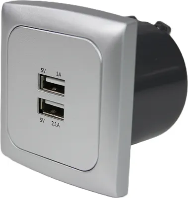 Image de C-Line Presto Inprojal CBE double prise USB 12 / 24 Volt + cadre + isodose camping-car 3,1 A argent