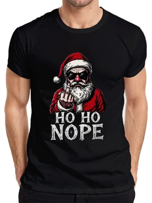 Obrázek produktu pro HO HO NOPE Father Christmas prostředníček sarkasticky vtipné pánské tričko, černá, M