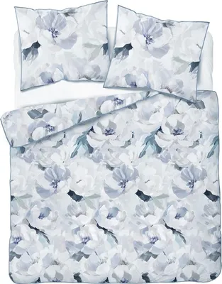 Produktbild von Bettwäsche, Perkalbettwäsche, mit Paspel, elegant 160x200 5590b Blaue Blumen