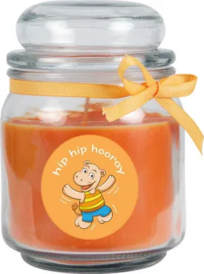 Produktbild von Duftkerze im Bonbonglas "Comic", Duft: Honigmelone ( Orange ), 300g - Brenndauer bis zu 70 Stunden