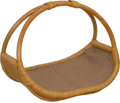 Zdjęcie produktu dla KRINES HOME Praktyczny kosz na drewno XL wykonany z prawdziwego rattanu, kosz kominkowy / kosz na drewno opałowe naturalny wyłożony jutą (miodowy)