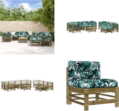 Image de vidaXL 10 pcs. Garden Lounge Set with Coussin Pin Impregné - Garden Lounge Set - Garden Lounge Sets - Lounge Set - Outdoor Lounge Set