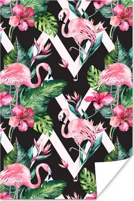 Produktbild von MuchoWow® Poster Muster - Blumen - Flamingo 60x90 cm - Wanddekoration