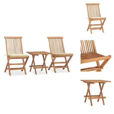 Produktbild von vidaXL 3-tlg. Garten-Essgruppe mit Kissen Klappbar Massivholz Teak -  Gartenmöbel-Sets