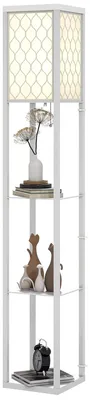 Productafbeelding van HOMCOM Vloerlamp voor de woonkamer, dimbaar, staande lamp met plank, E27 fitting